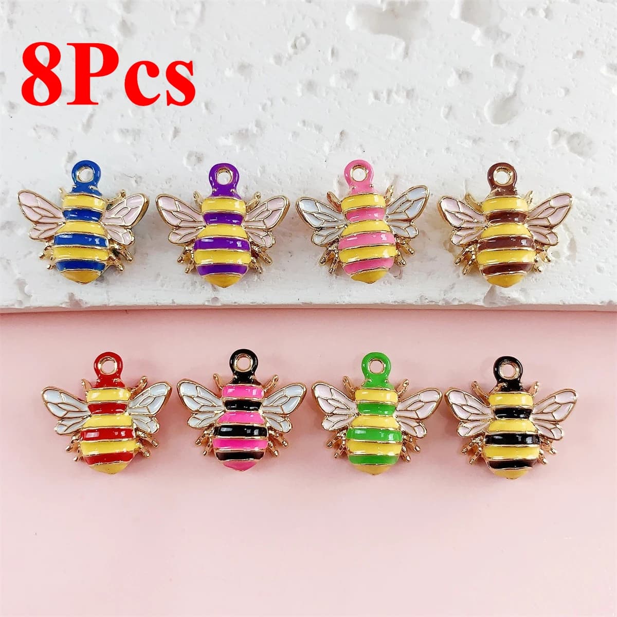 8pcs Diy Bee Front Back Enamel Charms for Jewelry Making Crafting Cute Earring Pendant Necklace Bracelet Charms