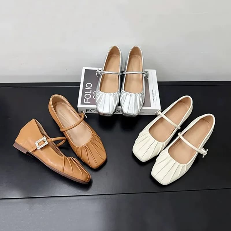 Women's Mary Jane Flat Heel Shoes Summer New Style Silver Elegant Commute Slip-On Single Shoes Fashionable Casual Loafers