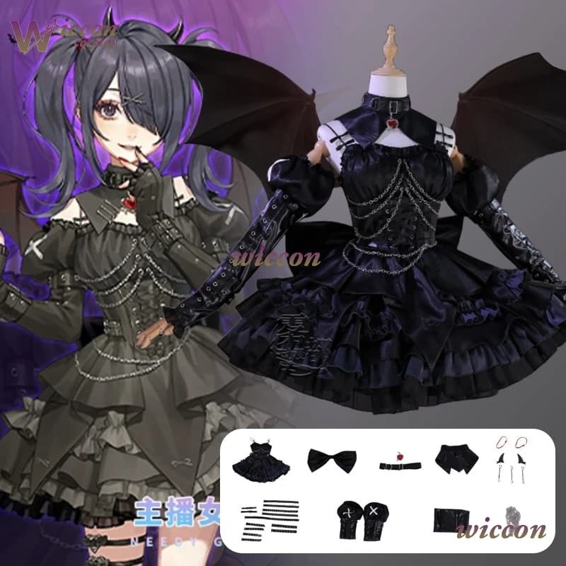 Costume Cosplay OyH KAngel Rain Demon Ame con Parrucca, Vestito Lolita NEEDY GIRL OVERDOSE con Ali per Donne, Costume di Halloween