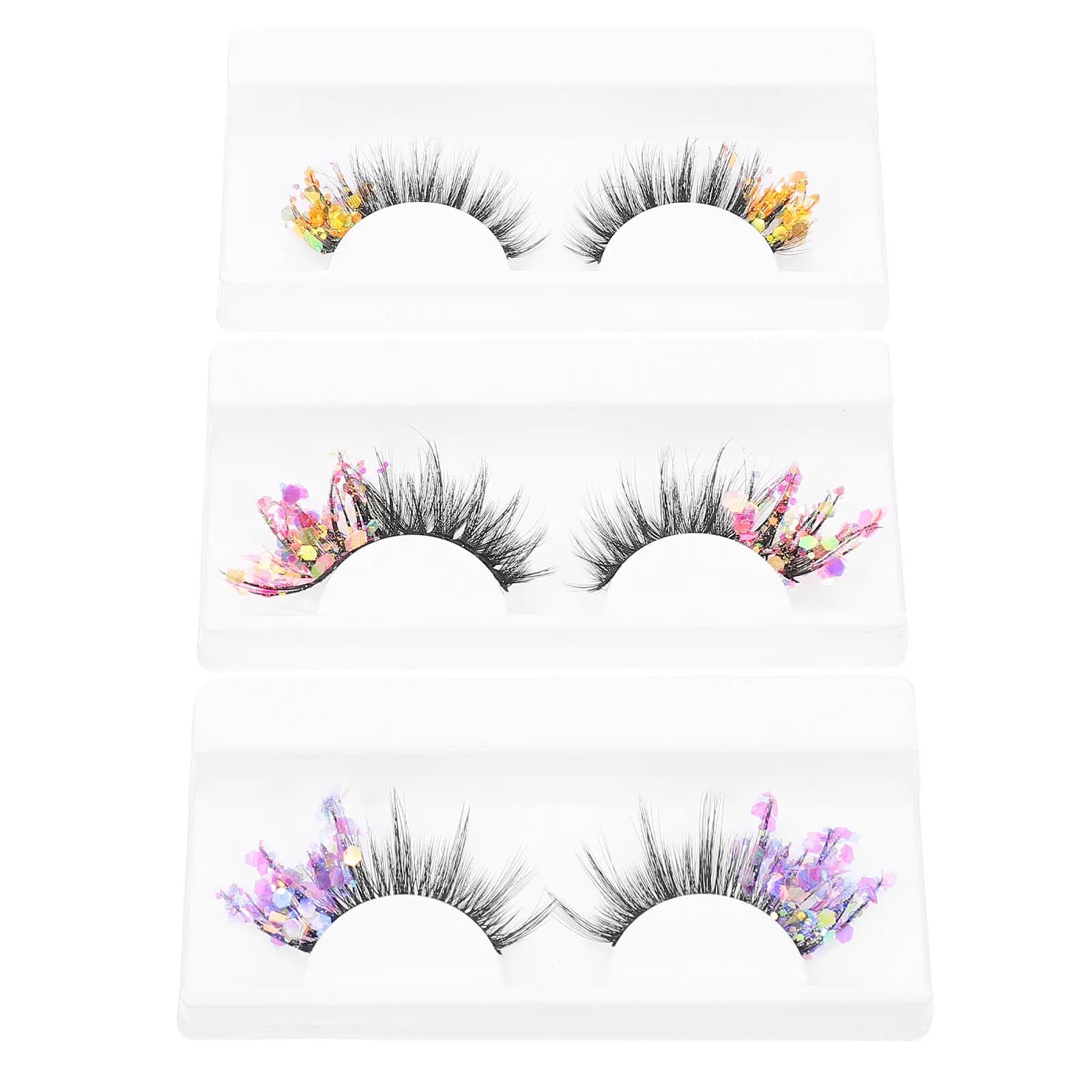 3 Paia di Ciglia Finte Glitterate Colorate Fluorescenti 3D, Aspetto Naturale, per Trucco, Cosplay e Feste