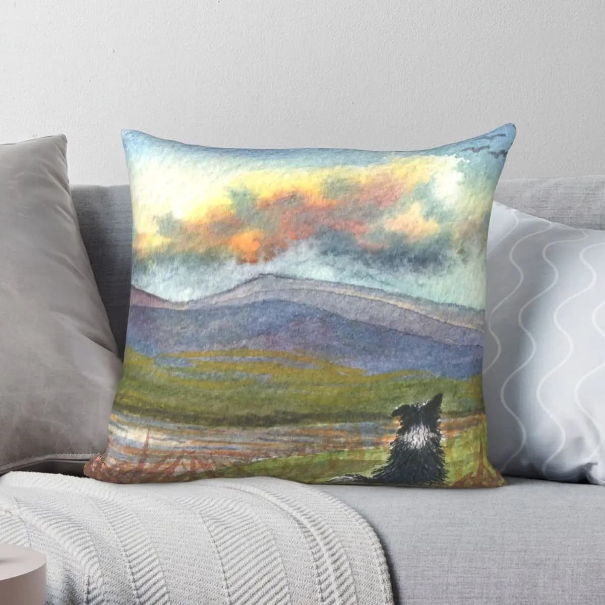 Border Collie Dog Meditates Square Pillowcase Polyester Linen Velvet Pattern Zip Decor Pillow Case Car Cushion Cover 45x45