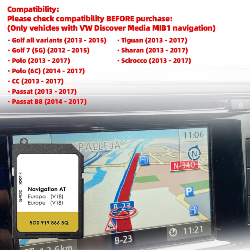Sat Nav MIB1 per VW AT Map UK GB Europa Irlanda Scopri la scheda SD V18 Consegna multimediale Navigazione Becker Day
