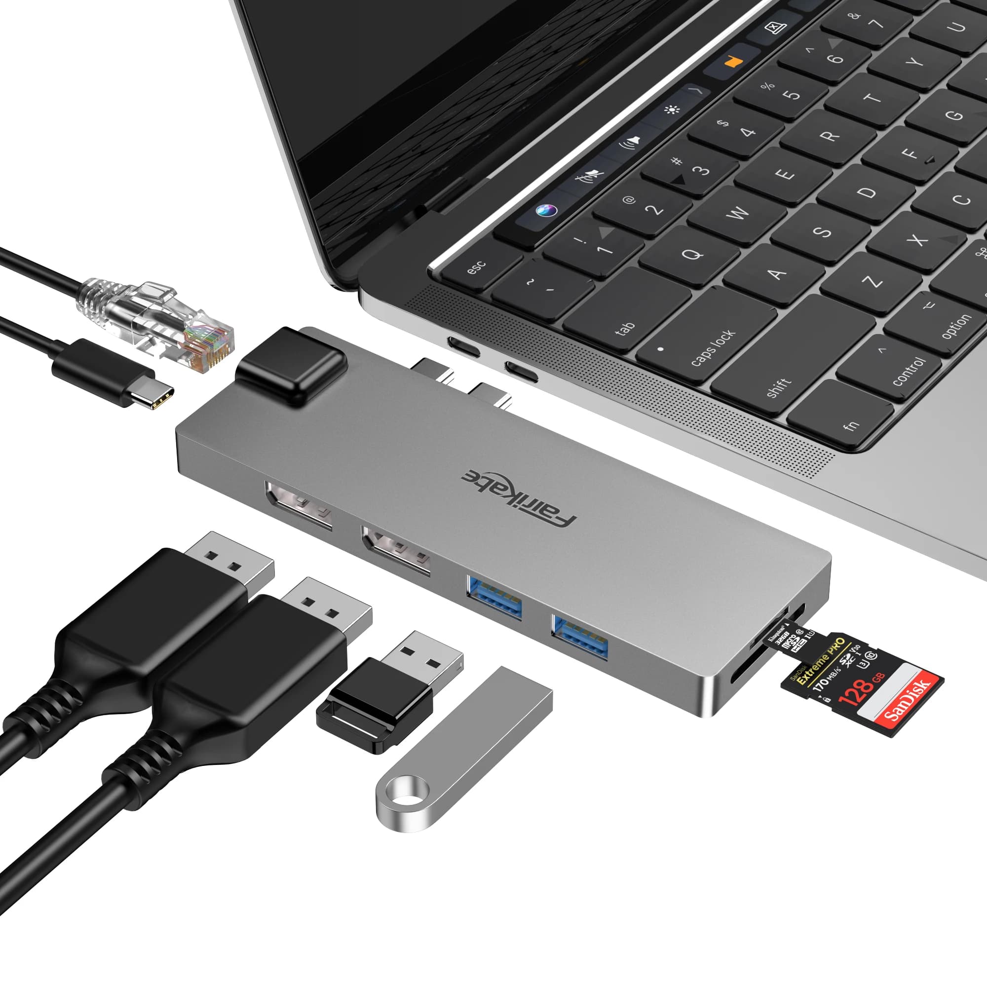 Fairikabe 8 in1 Hub USB C a doppia Docking Station DisplayPort 4K 60Hz multiporte USB C a 2DP + RJ45 + 2 * USB3.0 SD/TF Card 100W PD