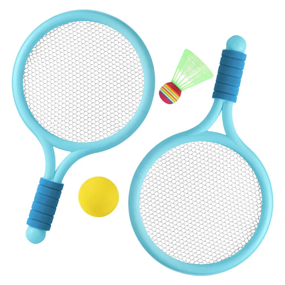 1 set di racchette da badminton per bambini con set di racchette da tennis, texture scanalata morbida, sviluppo della coordinazione mano-piede, sport all'aria aperta
