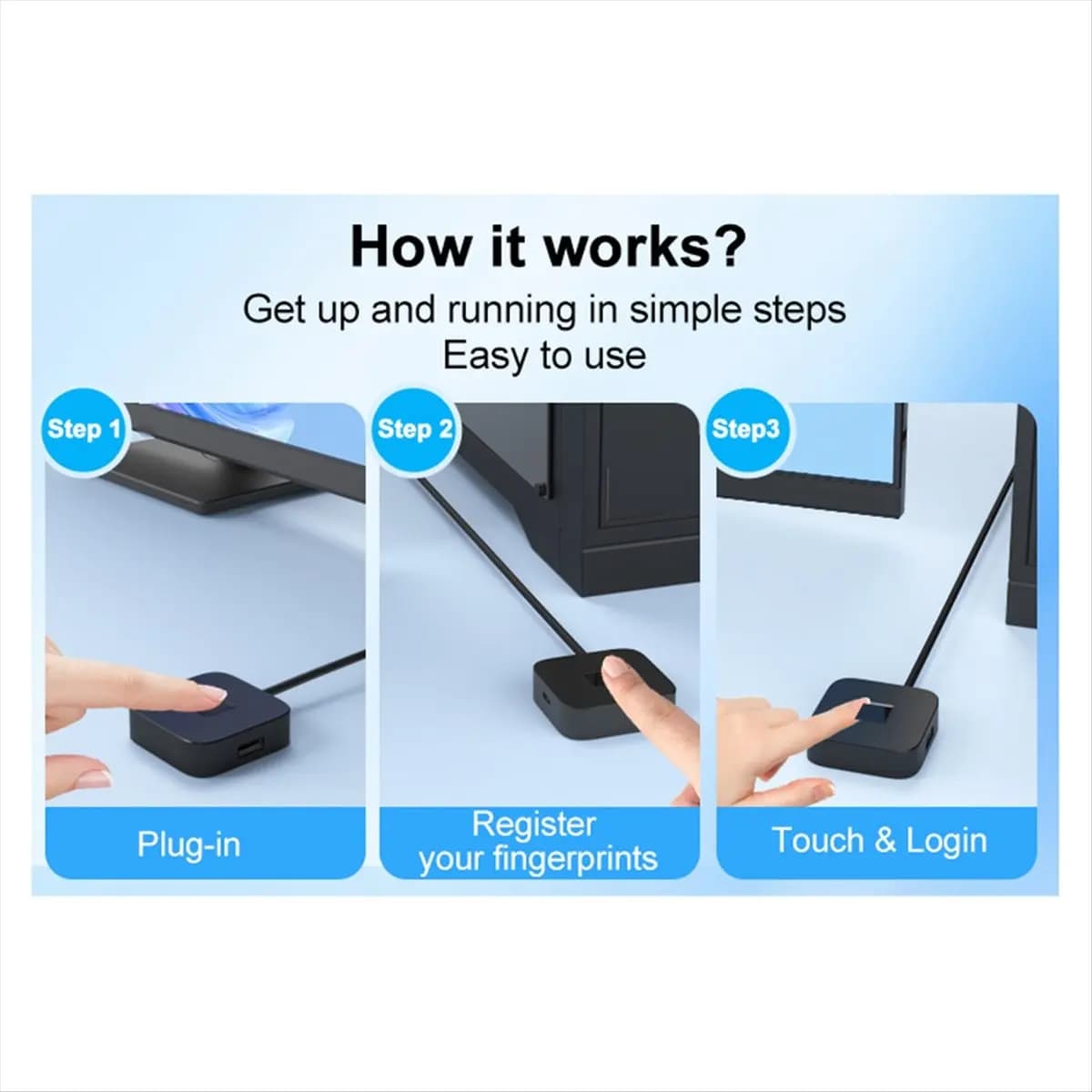 Lettore di impronte digitali cablato A08I per Windows Hello Touch ID, modulo scanner e hub USB A