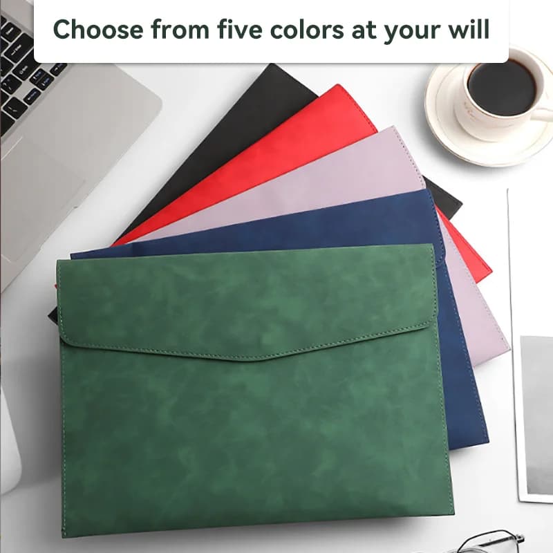 A4 PU Leather Document Bag Waterproof Business Envelope File Folder for Office Meeting Exam Contract Storage Pouch