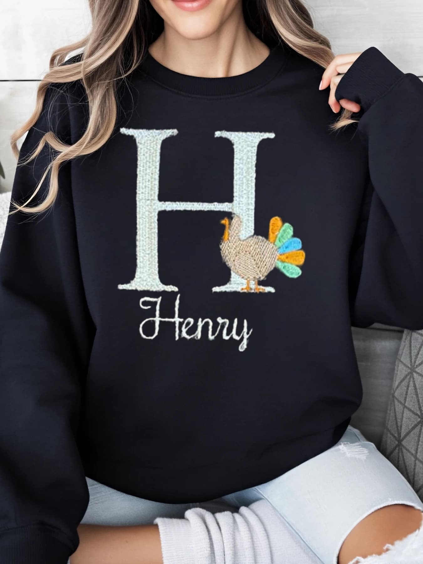 Felpa Turkey Iniziale H Henry Thanksgiving Felpa da donna Casual Abbigliamento autunnale Taglie forti