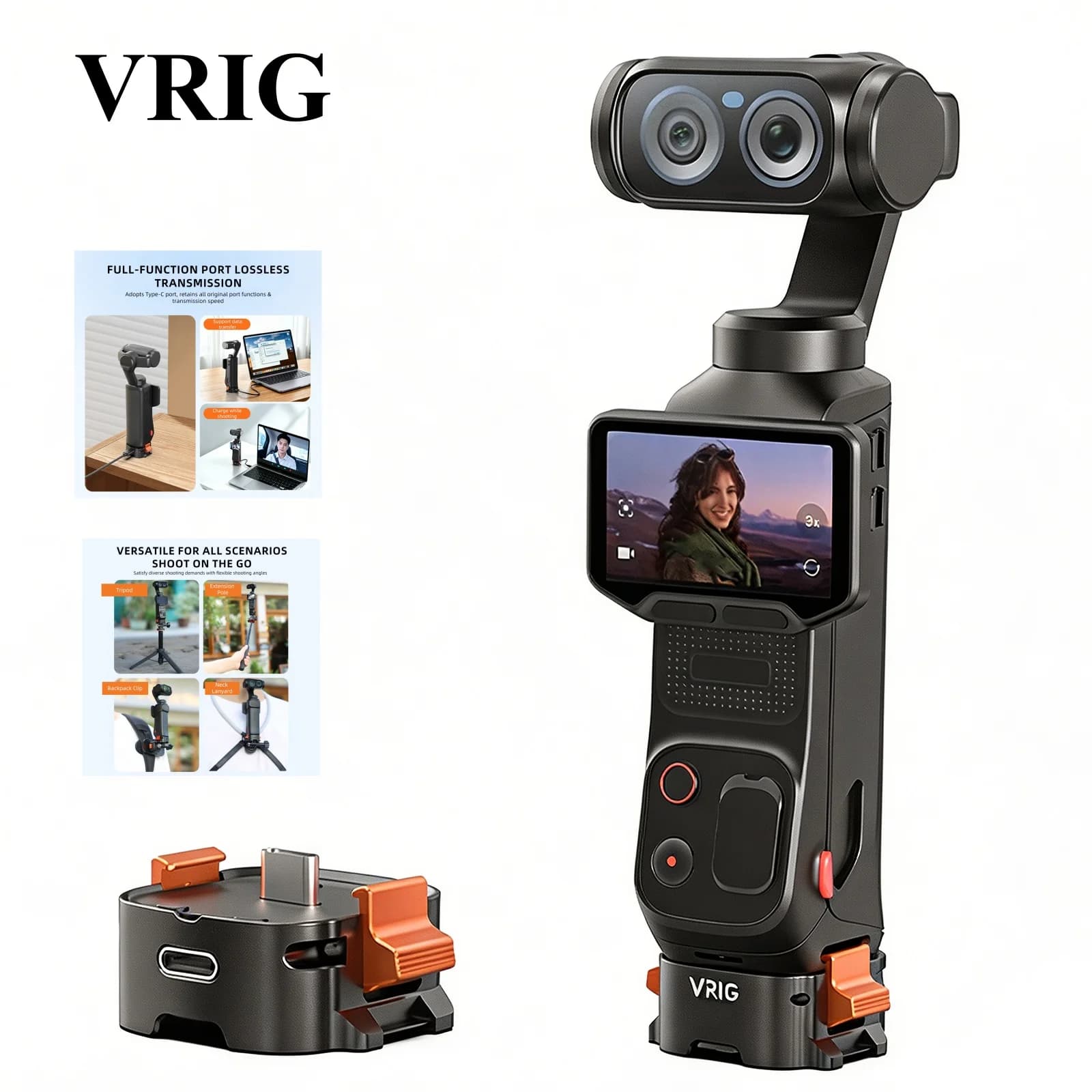 VRIG Quick Release Mount for Insta360 Luna Ultra Action Camera Charging Base 4in1 Camera Stand w 1/4"+Arca Swviss+Two Claw