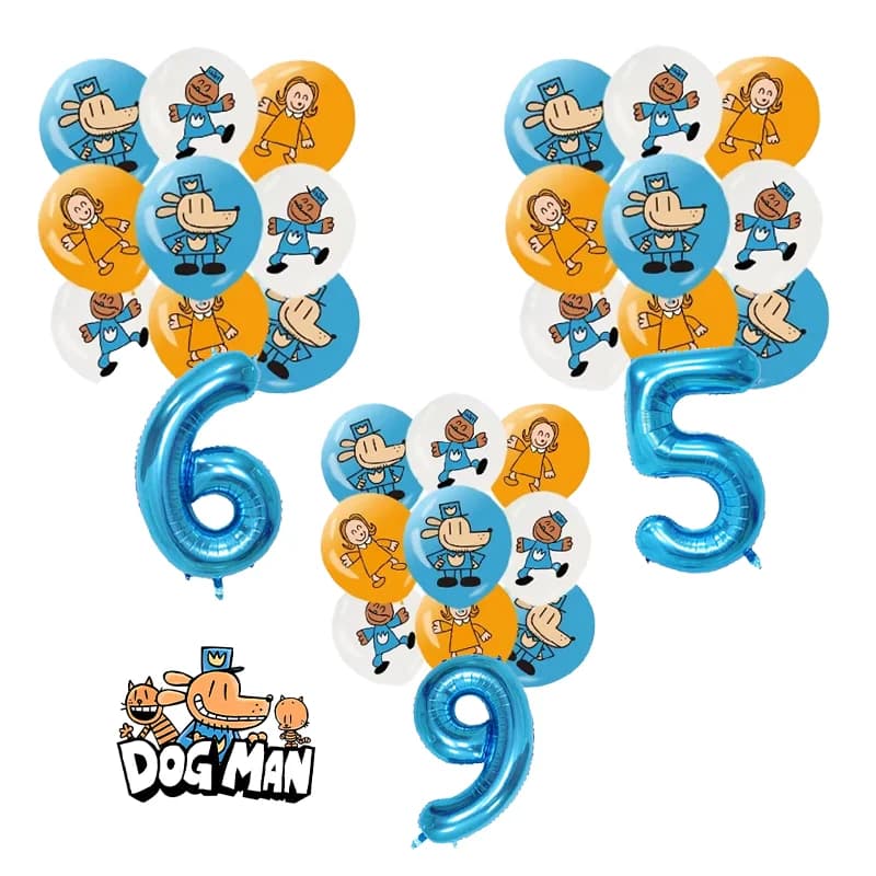 Dog Man Tema del film Palloncino Compleanno Numero Palloncini Cartoon Comic Decorazione per feste per bambini Forniture per baby shower Palloncini Regalo per bambini