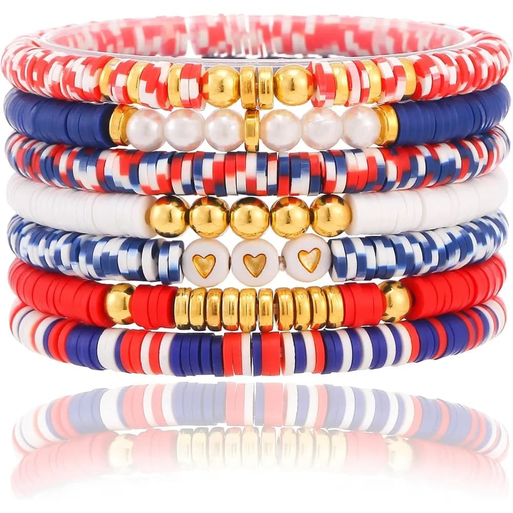 Trendy Heishi Clay Bead Bracelets Stack Gold Beaded Stretch Bracelets for Women Boho Style Stackable Cute Preppy Jewelry