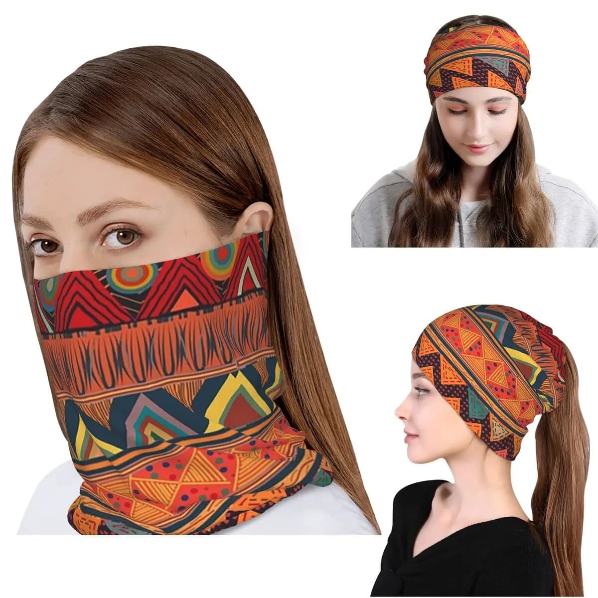 Tribal Ethnic (earth Colors) Bandana Neck Gaiter Mask Scarf Multifunction Headband Beanies Hat Unisex Adult Winter