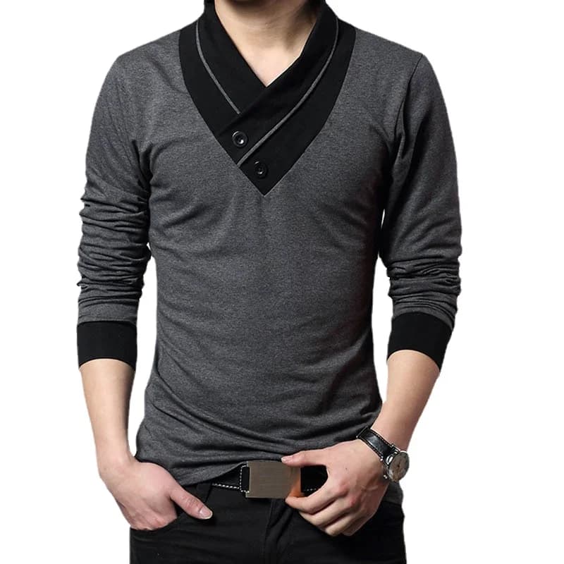 2017 Fashion Brand Trend Slim Fit Long Sleeve T Shirt Men Patchwork Collar Tee V-Neck Men T-Shirt Cotton T Shirts Plus Size 4XL