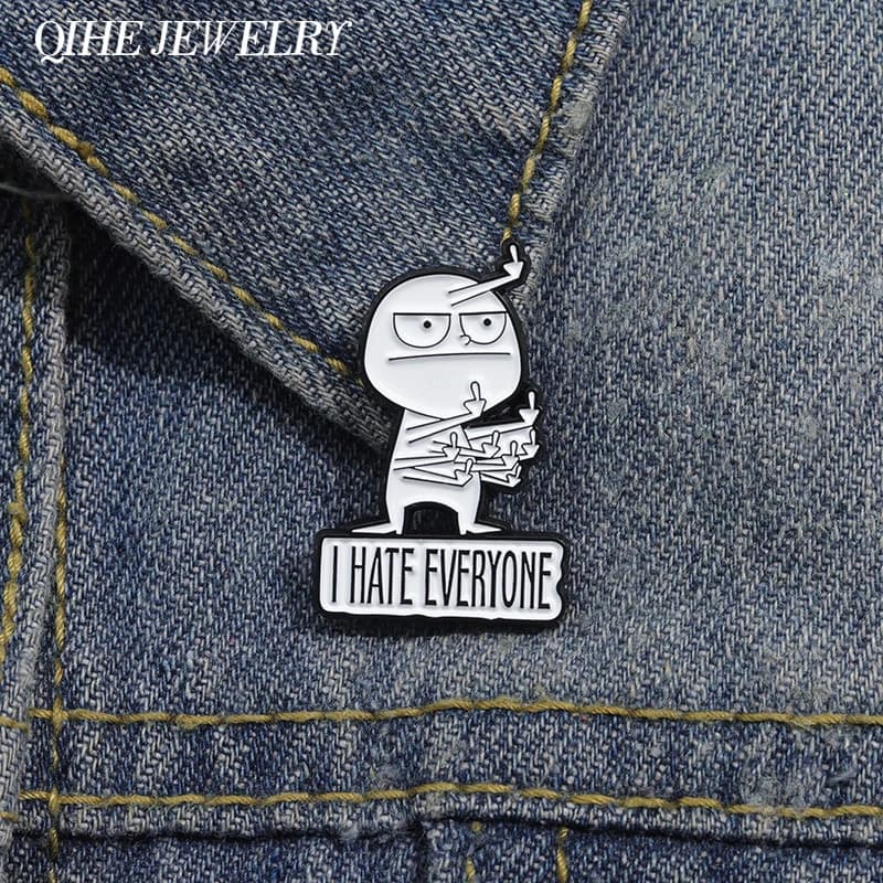 I Hate Everyone Brooch Enamel Pins Satirical Rude Gestures Character Brooches for Backpack Lapel Badge Jewelry Gift for Friends