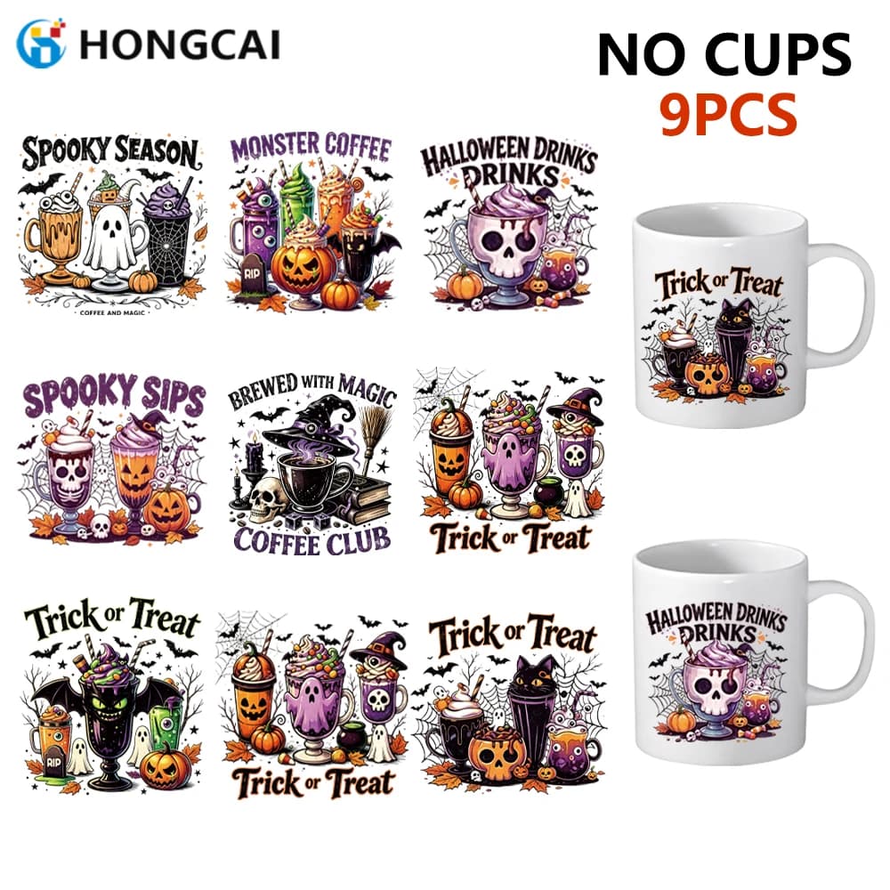 9 purple ghost drink UV DTF stickers, scratchproof decals for laptops & tablet cases