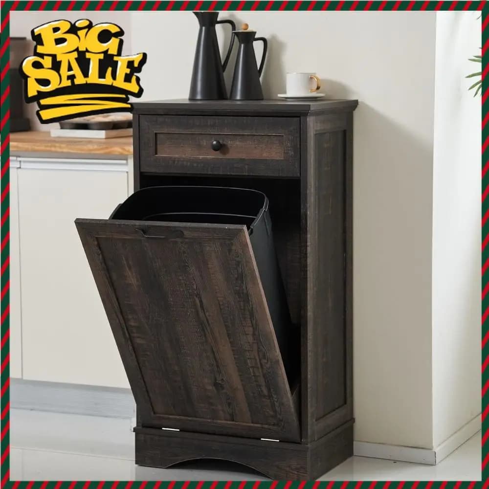 Bestseller: Mobiletto Rustico in Legno Marrone per Rifiuti e Riciclaggio con Contenitore Nascosto per Cucina e Soggiorno