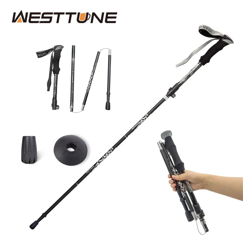 WESTTUNE Outdoor Foldable Trekking Stick Folding 5 Sections Climbing Stick for Light Camping Hiking