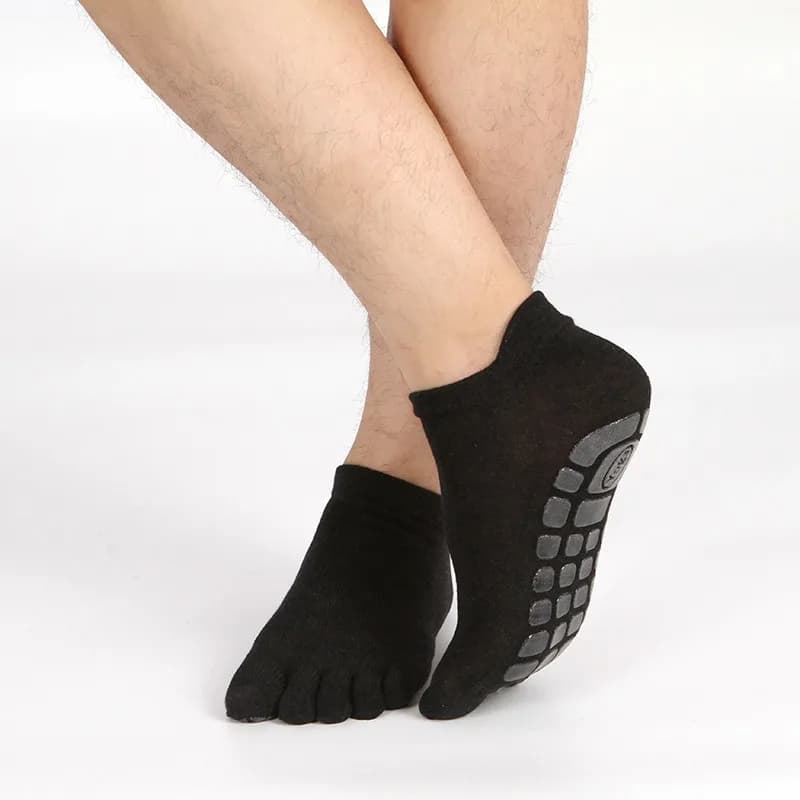 Calzini Unisex in Cotone Antiscivolo a Tinta Unita per Yoga, Pilates e Fitness con Cinque Dita e Grip sul Tallone – Comodi per l'Allenamento e le Prestazioni