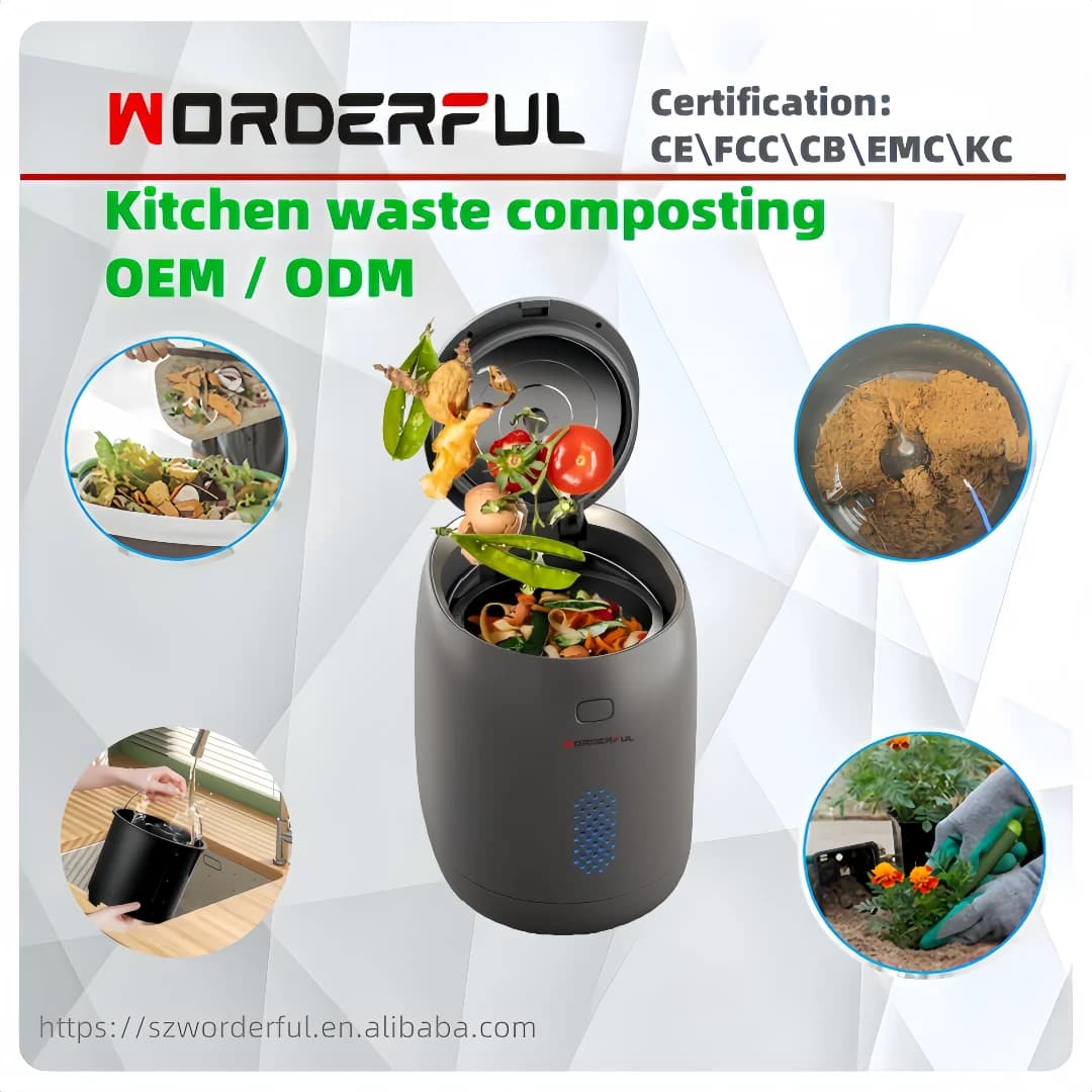 Microbial Bio Food Waste Composter Organic Fertilizer Maker 110V PSE Low Noise Odorless Apartment Kitchen Trash Bin