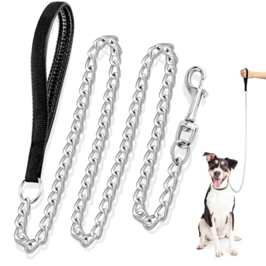 Heavy Duty Dog Chain Leash, 3mm Stainless Steel Links, 41.7 Inch Length with Padded Handle, Chew Proof Training Lead for Large