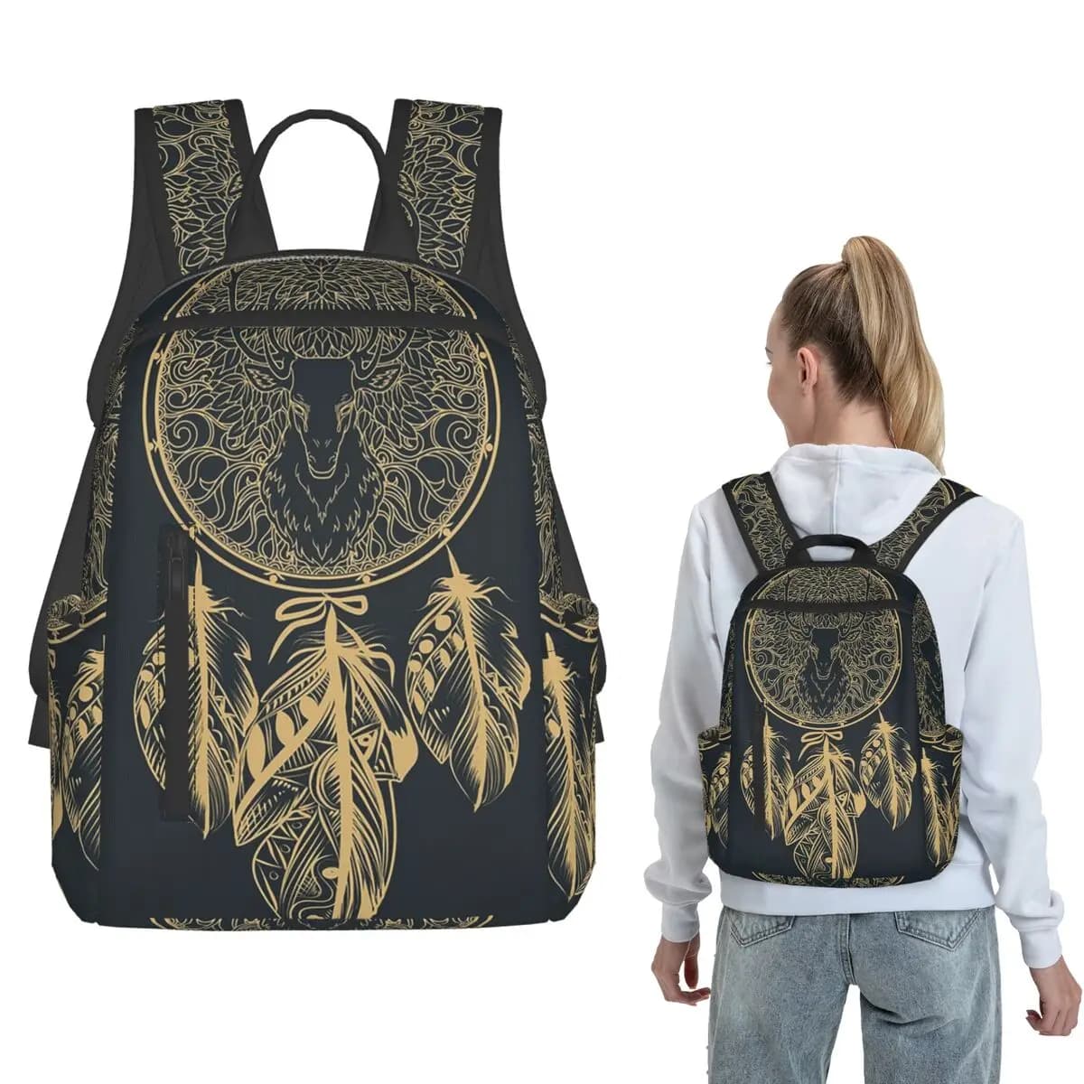 Ethnic Eagle Feathers Dreamcatcher Backpack Daypack Boys Girls BookBag School Bag Shoulder Bags for Men Women