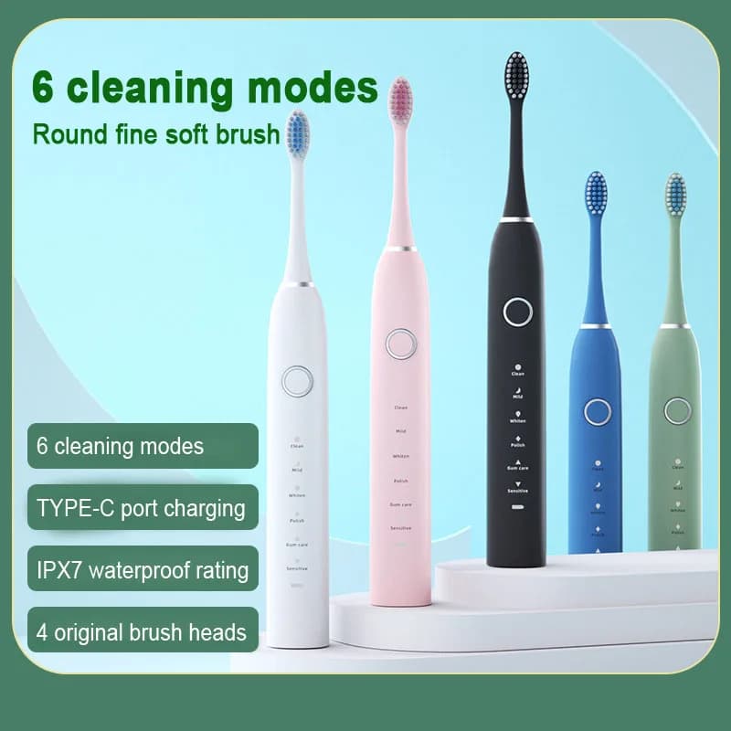 Intelligent Electric Toothbrush Rechargeable for Adults, Whitening, Waterproof IPX7, with Soft Seeds
