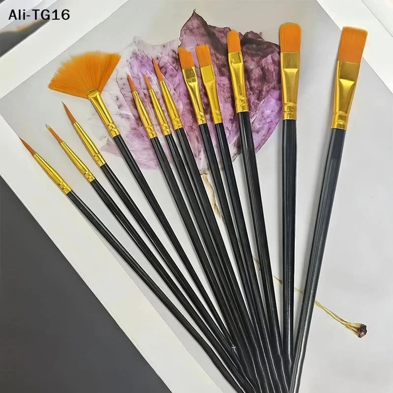 【Ay】12pcs Nylon Bristle Brush Set, Nylon Flat Brushes Watercolor Brushes Oil Paint Brushes For Artists Amateur Acrylic Painting
