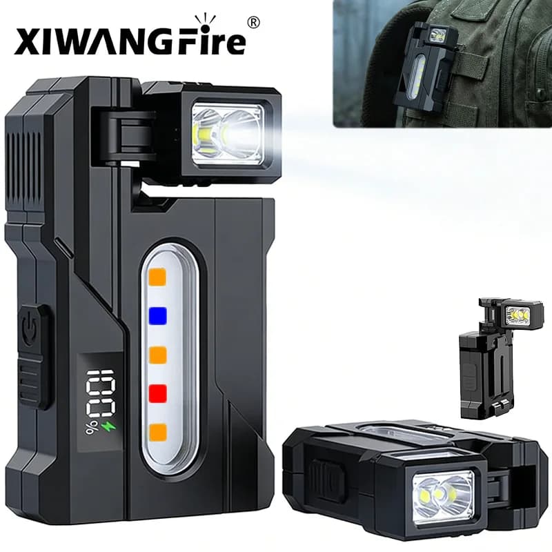 Multi-functional ultralight EDC Flashlight Outdoor Rotating Flashlight COB Working lamp with red/blue emergency light tail magnet