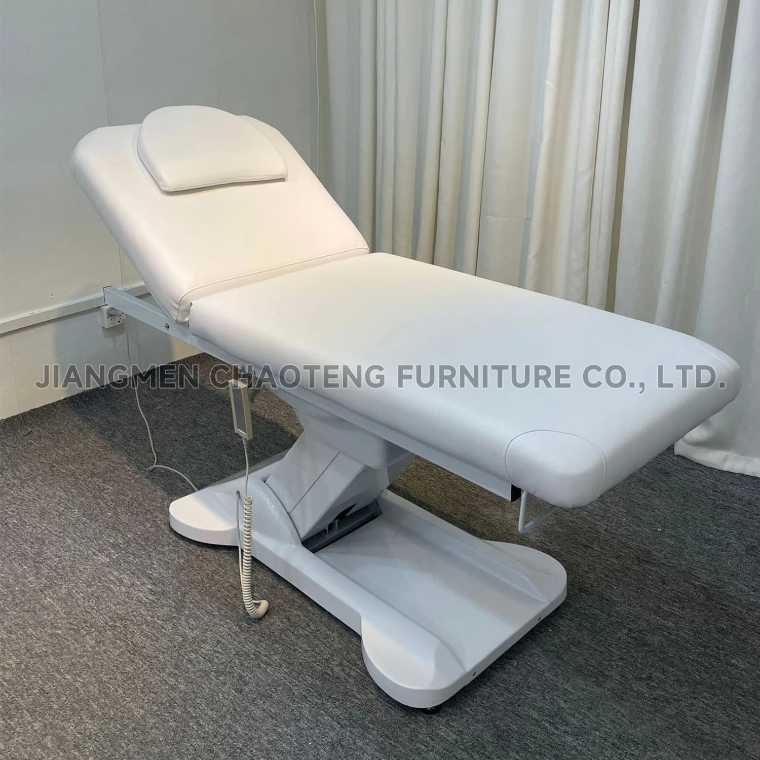 Modern 3 Section Folding Leather Massage Couch, Electric Adjustable Metal Frame Bed with High Density Sponge for Spa Salon