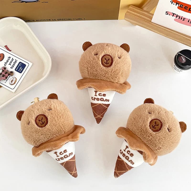 Xm 1pc Girly Cuore Chiave Appeso Ornamento Regalo Cono di Gelato Capibara Peluche Bambola Giocattolo Animali di Peluche Portachiavi Ciondolo Borsa