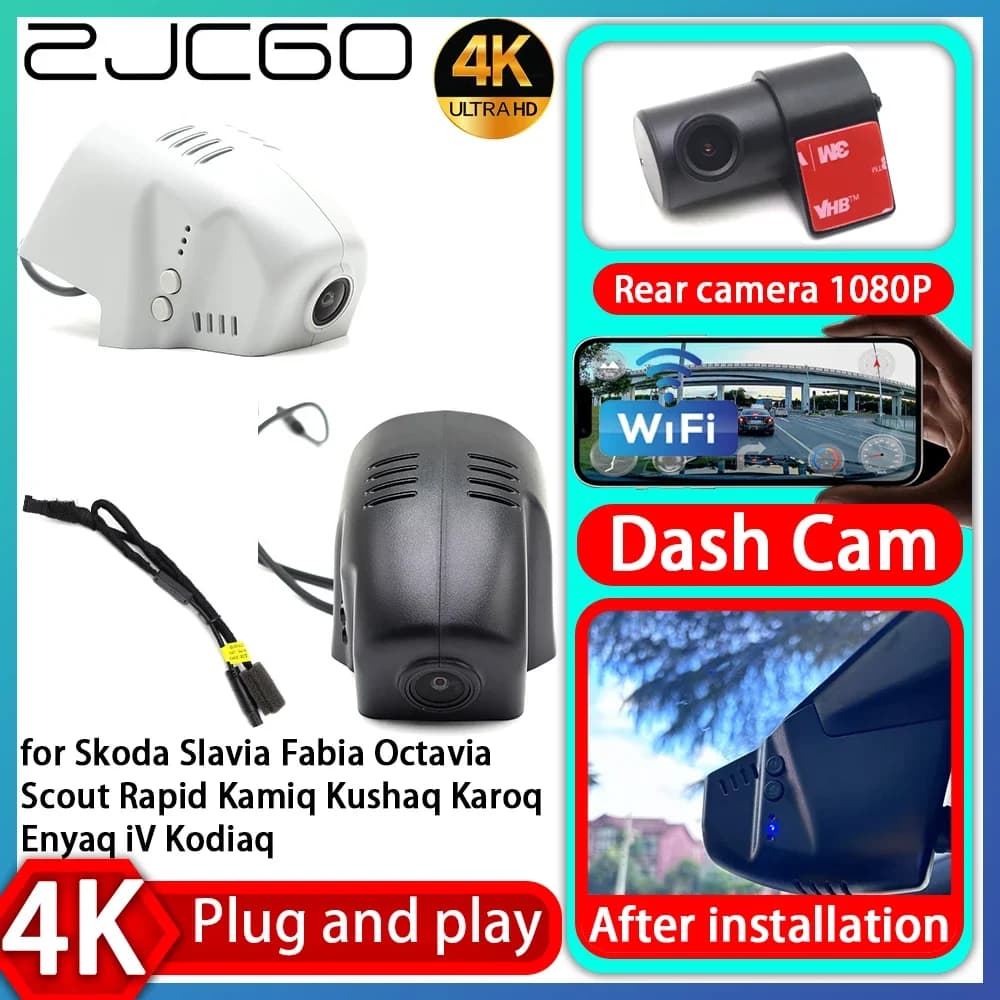 DVR 4K 2160P Plug and Play for Dashboard Auto, Compatible with Skoda Slavia, Fabia, Octavia, Scout, Rapid, Kamiq, Kushaq, Karoq, Enyaq iV, Kodiaq