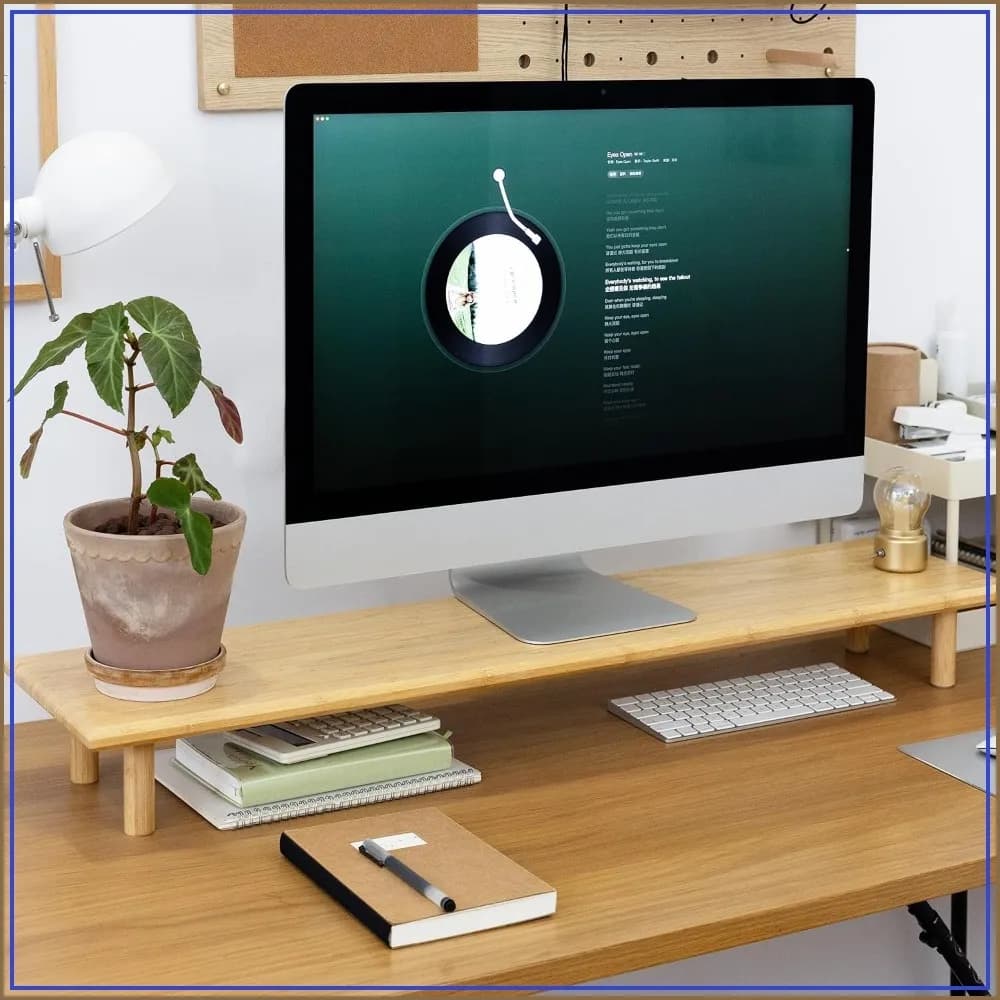 Bamboo Dual Monitor Stand Riser with Underneath Storage, Ergonomic Desk Shelf for PC, Printer, TV - Home Office Natural