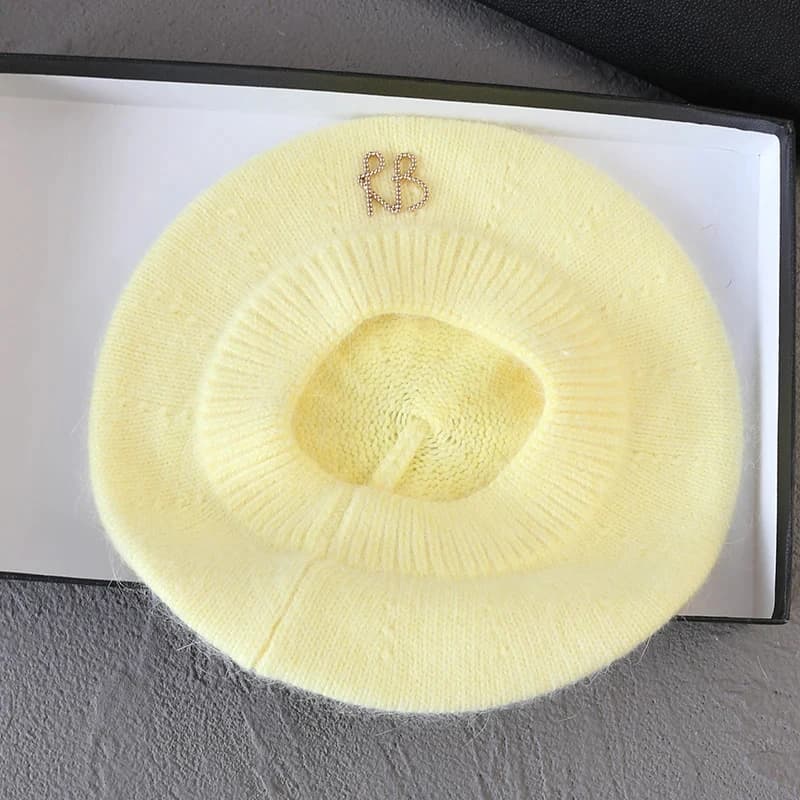 Letter Angora Rabbit Fur Soft Winter Beret for Women French Elegant Artist Painter Hat Beanies Female Casual Warm Walking Cap