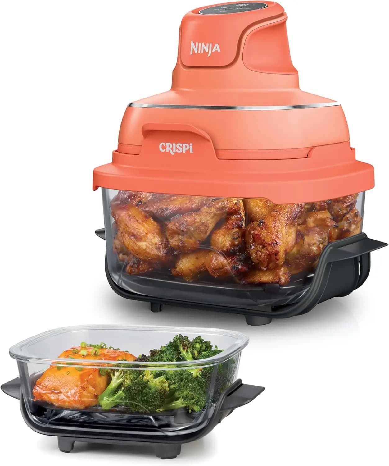 Friggitrice ad Aria 4-in-1 in Vetro da 4QT con Contenitori da 6 Tazze e Coperchi, Max Crisp, Air Fry, Bake, Recrisp, 450 ° F, Peperone Arancione