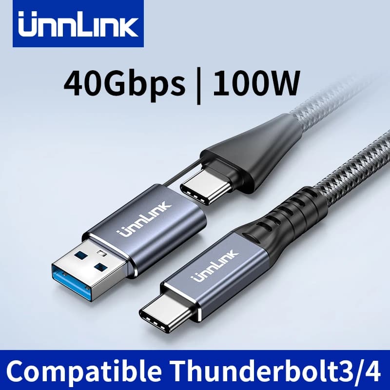 Unnlink 2 in 1 cavo dati USB tipo C 40 Gbps 20 Gbps PD 100 W compatibile con ricarica Thunderbolt 3/4