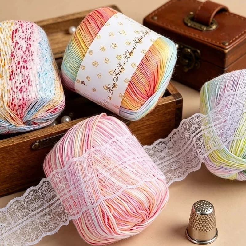 50g Lace Thread Pure Cotton Gradient Color Yarn Crochet Hook Material Handmade DIY Weaving Doll,Vest,Hairpin,Handicrafts