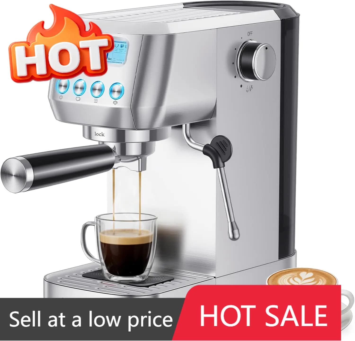 Macchina per Espresso e Cappuccino con Montalatte, 20 Bar, Schermo LCD, Temperatura Regolabile, Serbatoio Acqua in Acciaio Inox per Casa