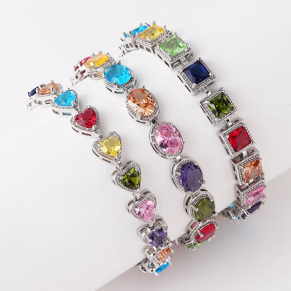 Lussuoso braccialetto di zirconi colorati gocce di moda da donna Love Square AAA Zirconia regalo di gioielli con ciondoli per feste di matrimonio da donna