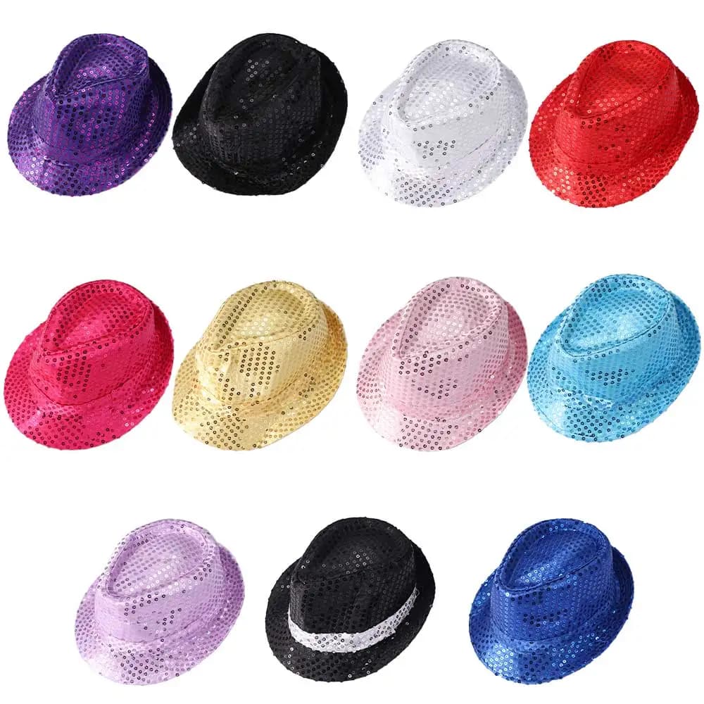 Simple Sequin Sequins Fedora Hat Brilliant Beading Dance Jazz Cap Hip Hop Shiny Glitter Jazz Hat Adult