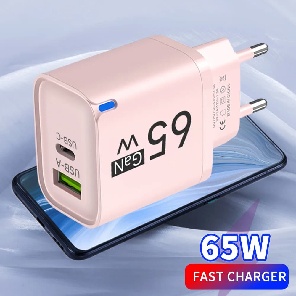 65 W High Speed Charging Phone Charger for iPhone 14 13 Xiaomi Huawei Oneplus Wall Power Adapter for Quick Charging Cell Phone