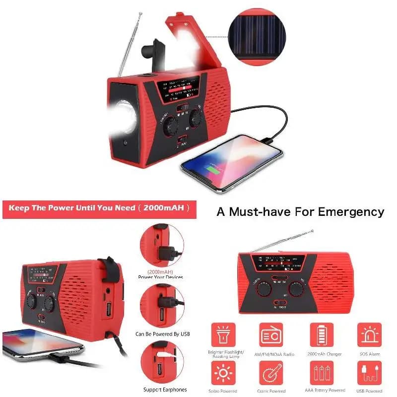 Radio a manovella solare di emergenza con lampada da lettura a LED AM/FM allarme SOS