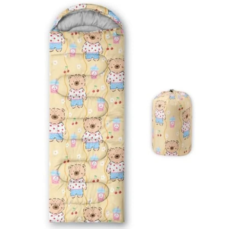 Sacco a Pelo Carino per Ragazze, Sacco da Campeggio Portatile Impermeabile Kawaii Milk Tea, Leggero e Compatto per 3 Stagioni, Caldo e Fresco
