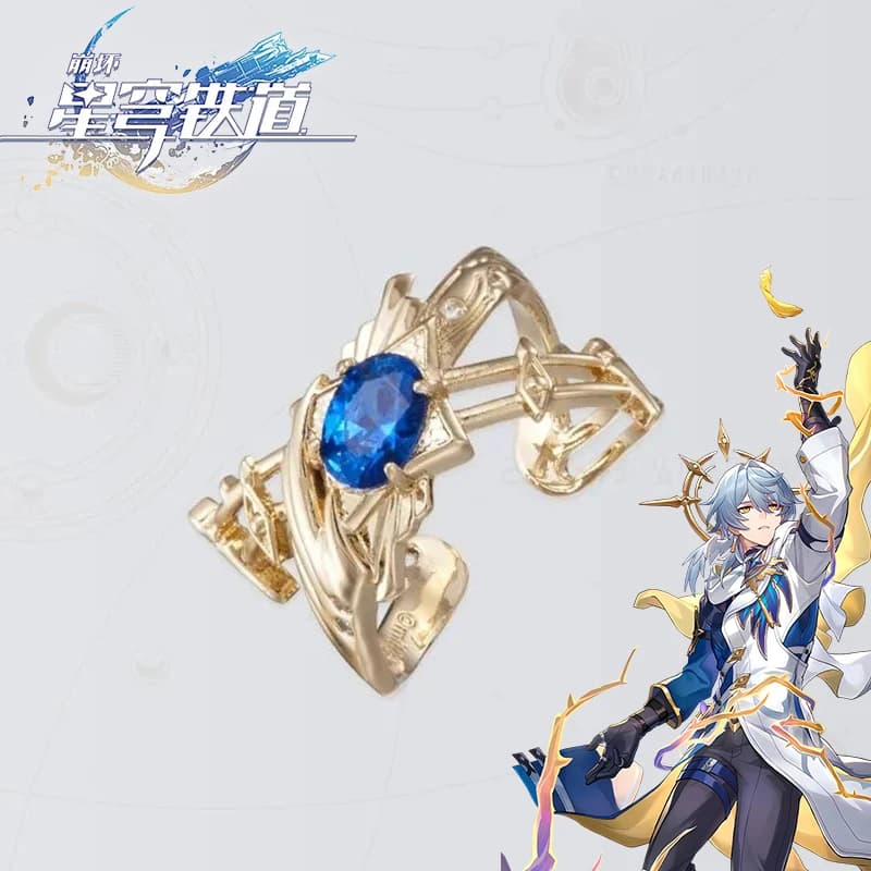 Anello Cosplay del Gioco Honkai Star Rail Sunday, Unisex, con Gemma Blu, Stile Gotico, Regolabile, Gioielli Hip Hop, Accessori