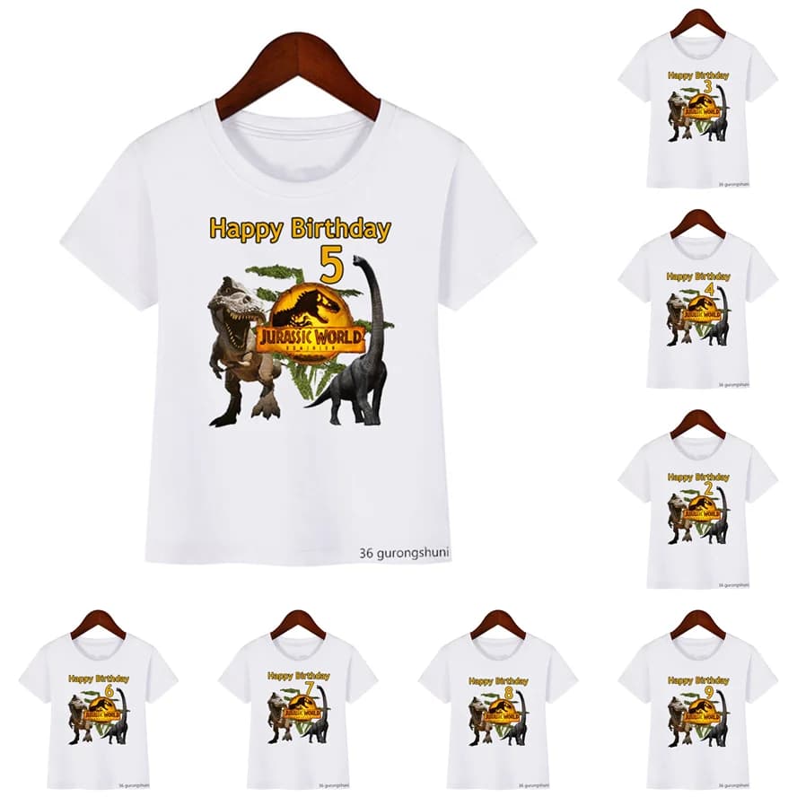 Nuovo Jurassic Park Dominion T-shirt Dinosauro Numero 2-10 Regalo di buon compleanno T Shirt Abbigliamento per bambini Ragazzi Ragazze Tshirt Summber Tops