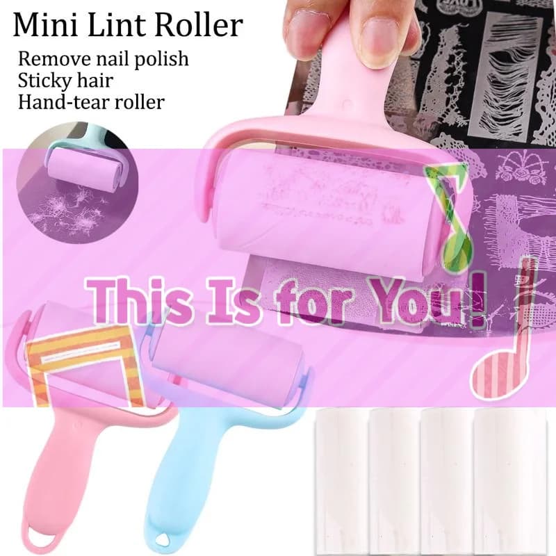【HMA】1 Set Steel Plate Transfer Stamp Cleaner Lint Roller Lint Remover Nail Salon Tools Replacement Paper With Tear-Off Design