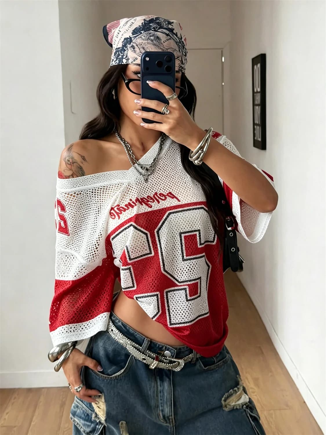 2026 Y2K Mesh Jersey Clothes - Oversized Streetwear Top for Women, Casual Sporty Style for Summer, Club & Daily Outfits