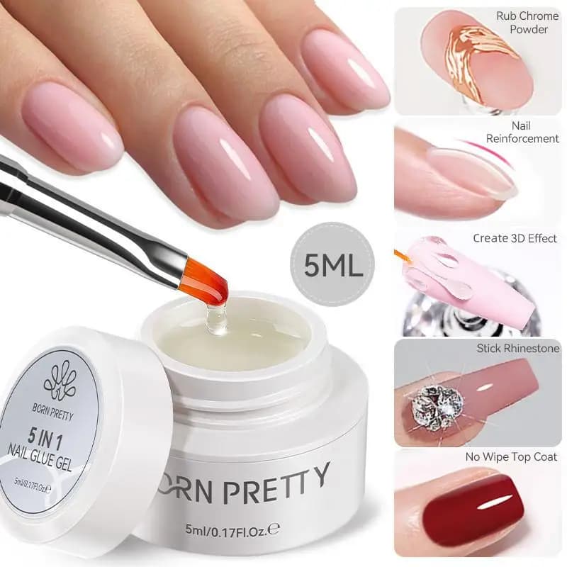 5 In 1 Nail Adhesive UV Gummy Gel Strong Hold False Nail Art Clear Gel Patch for Home and Salon Manicure