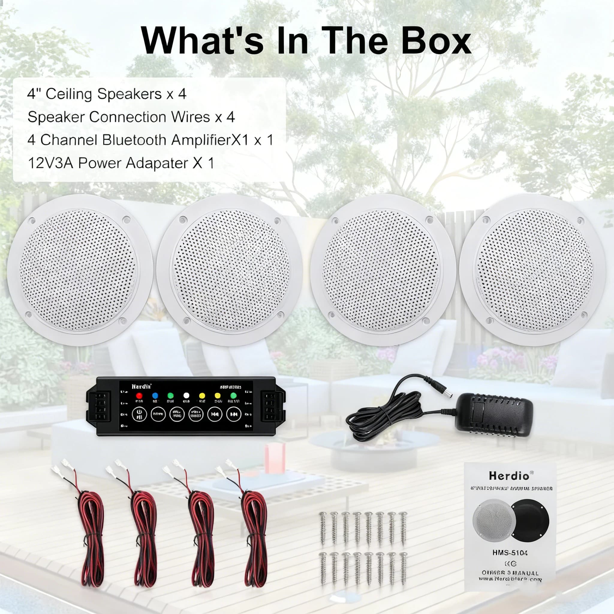 Herdio 4 Inch Ceiling Speaker Bluetooth Waterproof 320W 2-Way Flush Mount Ceiling Speakers For Bathroom Kitchen Boat 4PCS