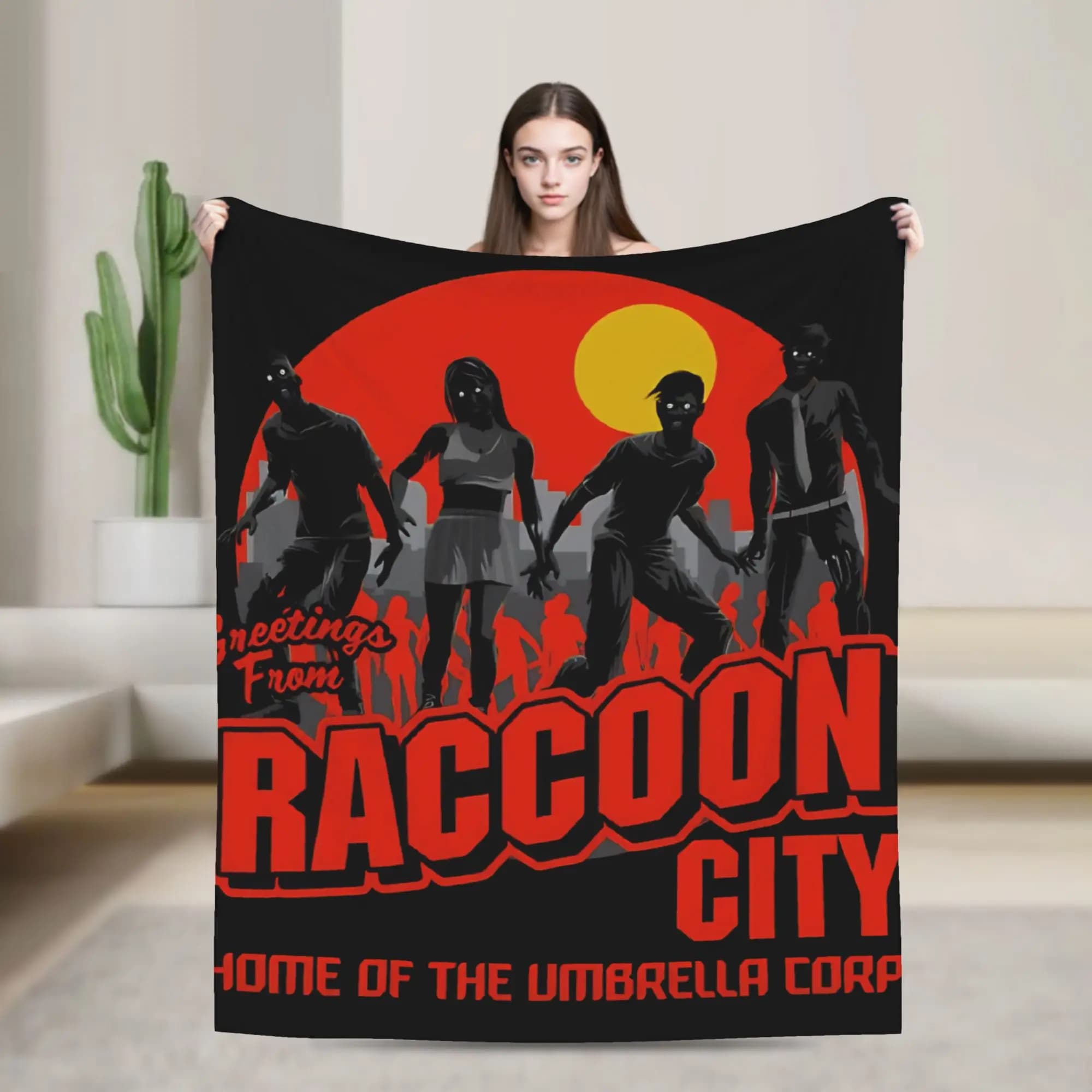 Greetings from Racoon City Warm Soft Blanket Plush Bedding Throws Pattern Couch Chair Flannel Bedspread Sofa Bed Cover