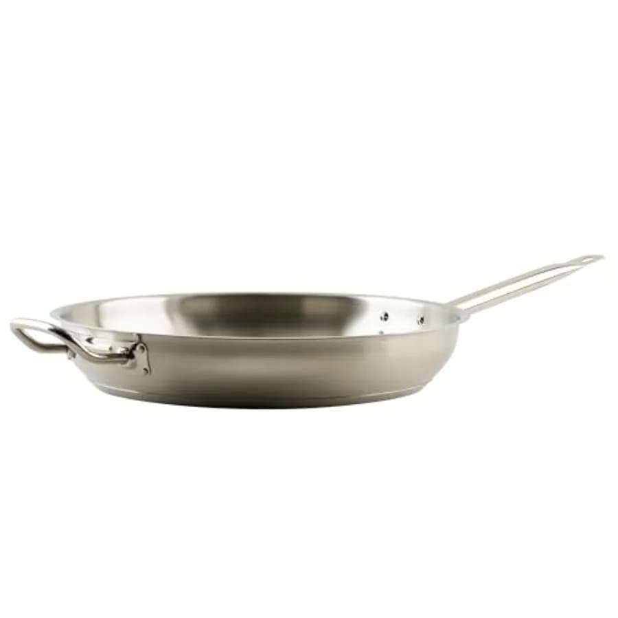 Padella Professionale in Acciaio Inox Winco con Manico Ausiliario, Finitura Naturale, 14 Pollici