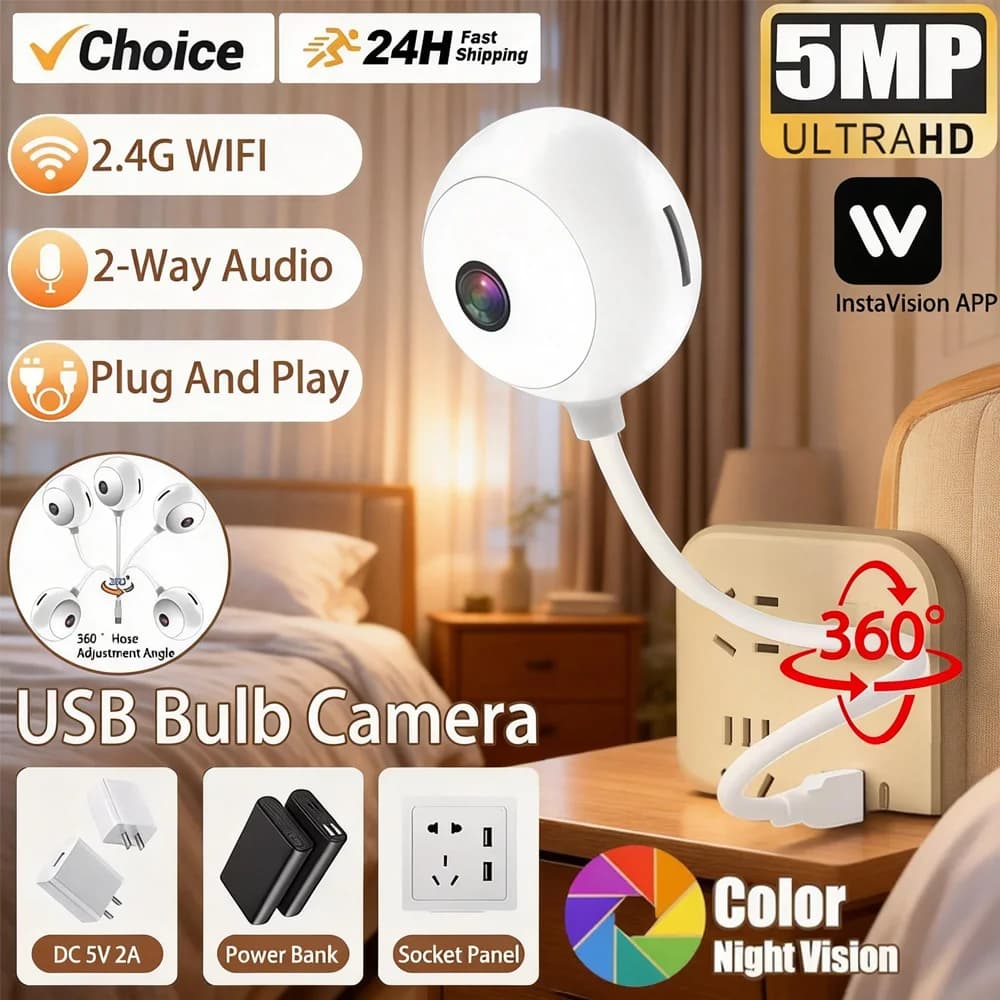 Mini Telecamera Wi-Fi per Bambini a Forma di Lollipop 5MP 2K con Audio Bidirezionale Rotante e Monitoraggio Wireless